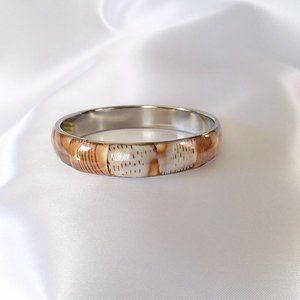 Seashell Inlaid Silver Tone Bangle Bracelet Philippines Handmade